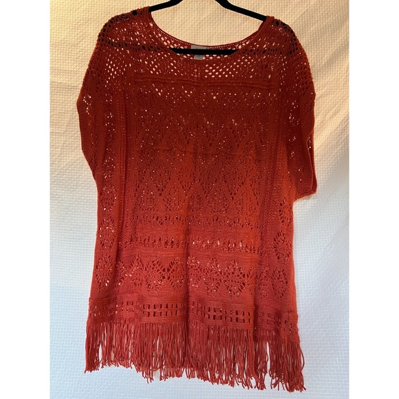 CHICOS OS WOMENS ORANGE CROCHETED OPEN WEAVE TOP Boho - Picture 2 of 6